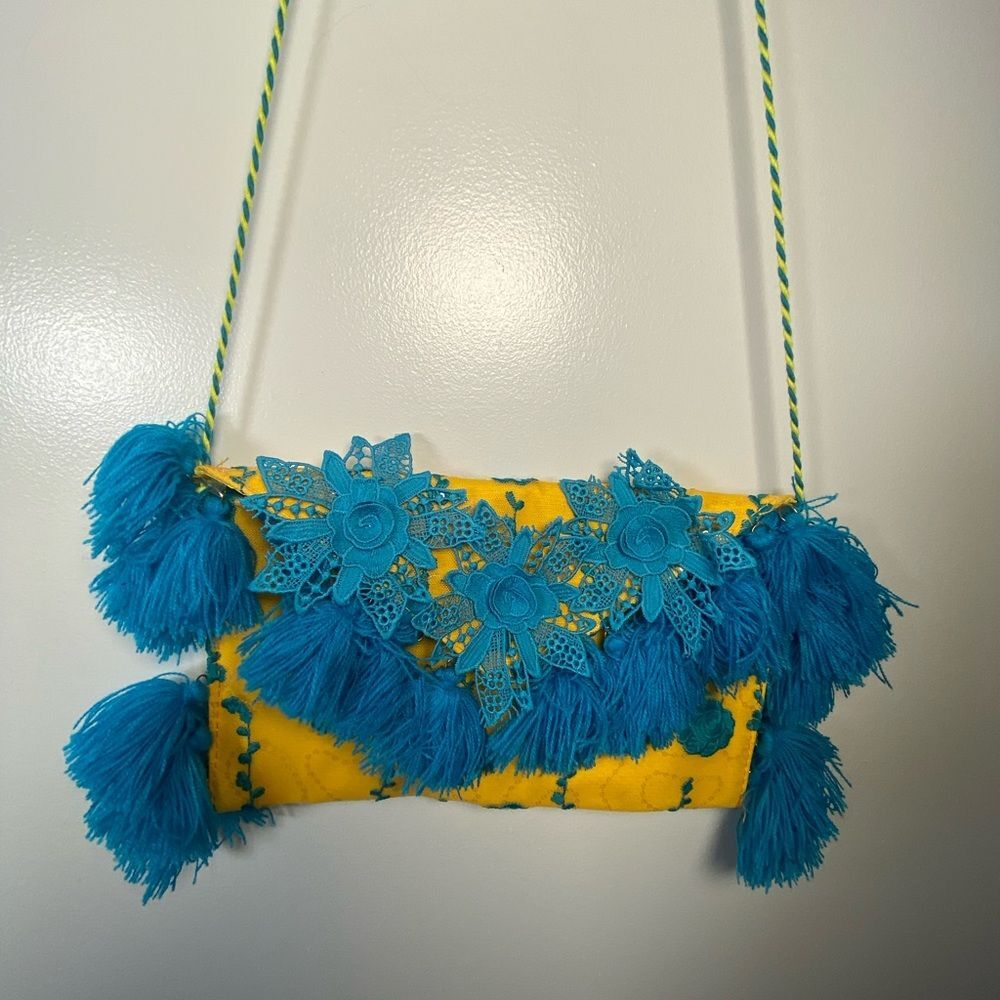 Vibrant Teal and Yellow Floral Clutch Antica Sartoria by Giacomo Cinque - Picture 3 of 10